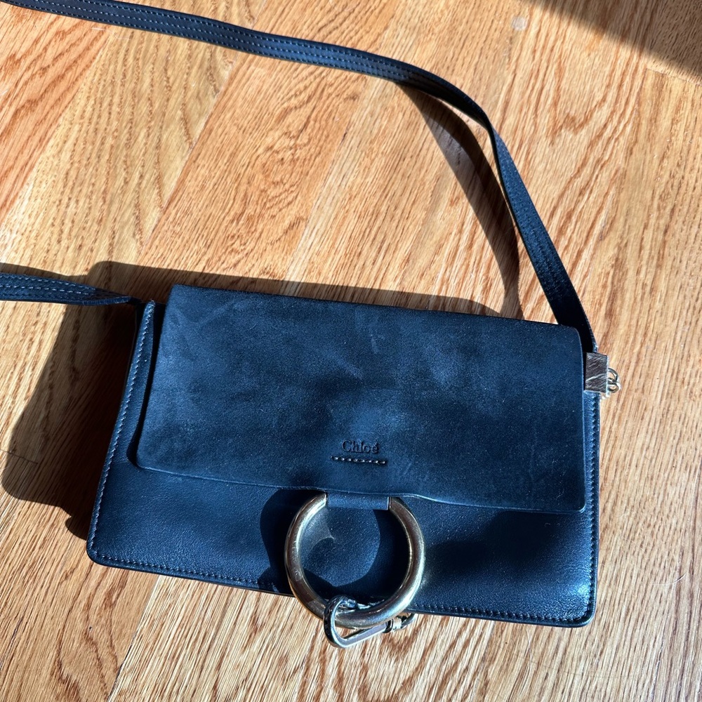 CHLOE Suede Calfskin Small Faye Shoulder Bag Black